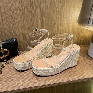2023 Summer New Jelly Color One-Strap Thick Wedge Espadrille Sandals 9cm