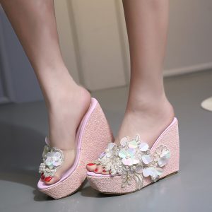 2025 New Flower Rhinestone Beaded Wedge Sandals for Women 34-42