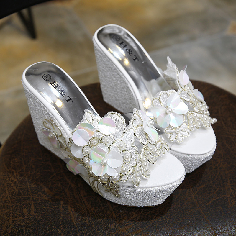 2025 New Flower Rhinestone Beaded Wedge Sandals for Women 34-42 - Image 2