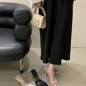 2025 Summer Trendy Crystal Heel Open Toe Slippers Women PVC Transparent Thin Heel Square Toe Sandals