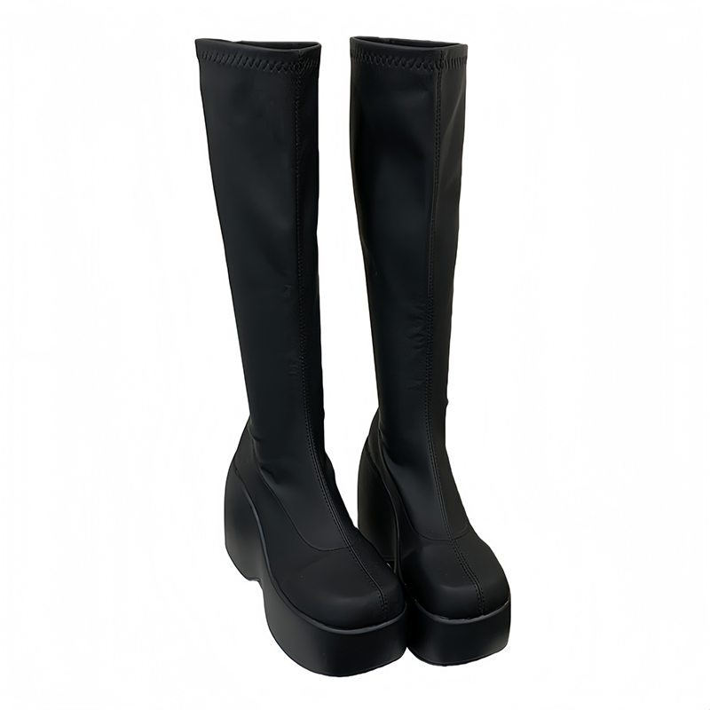 11cm Round Toe Plus Size Platform Wedge Stretch Bare Boots Simple Slip-On Four Seasons Women's Shoes Cross-border 43 - Image 5