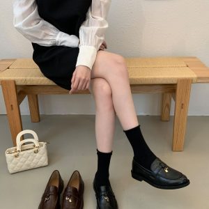 FENGDA Women's Vintage Loafer Shoes 2026 Spring Buckle Flat Round Toe Slip-On Comfortable Commuter Shoes