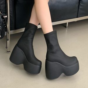 Thick Sole Platform Chunky Heel Plus Size Women's Boots 11cm Height Increase 35-43 Casual Wedge Boots - Style d33d15