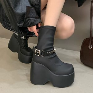 Thick Sole Platform Chunky Heel Plus Size Women's Boots 11cm Height Increase 35-43 Casual Wedge Boots - Style eec41c