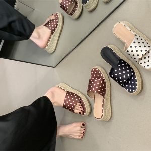 6cm Height Increase Woven Vacation Style 2026 Summer New One-Strap Slippers for Women Petite Platform Open-Toe Sandals
