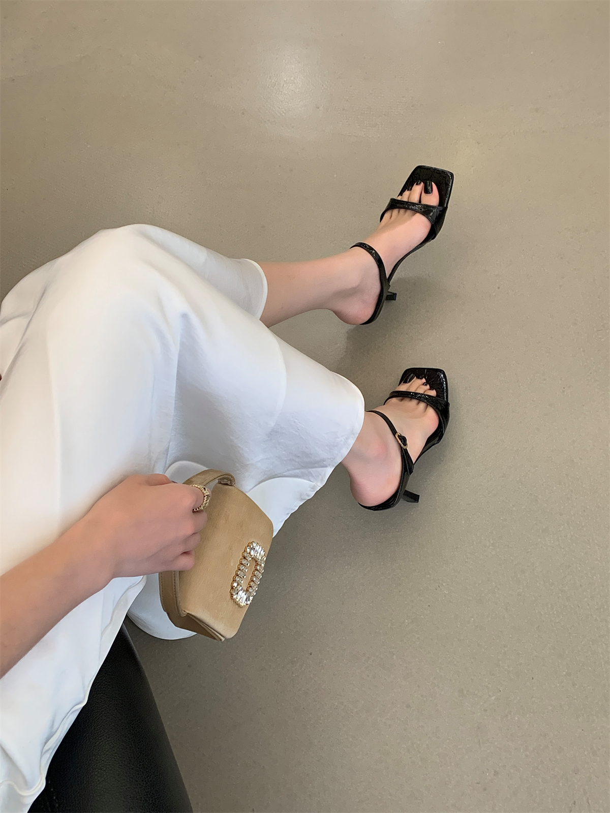 Elegant French One-Strap High Heel Sandals for Women Summer New Style Black Thin Heel Slippers - Image 2