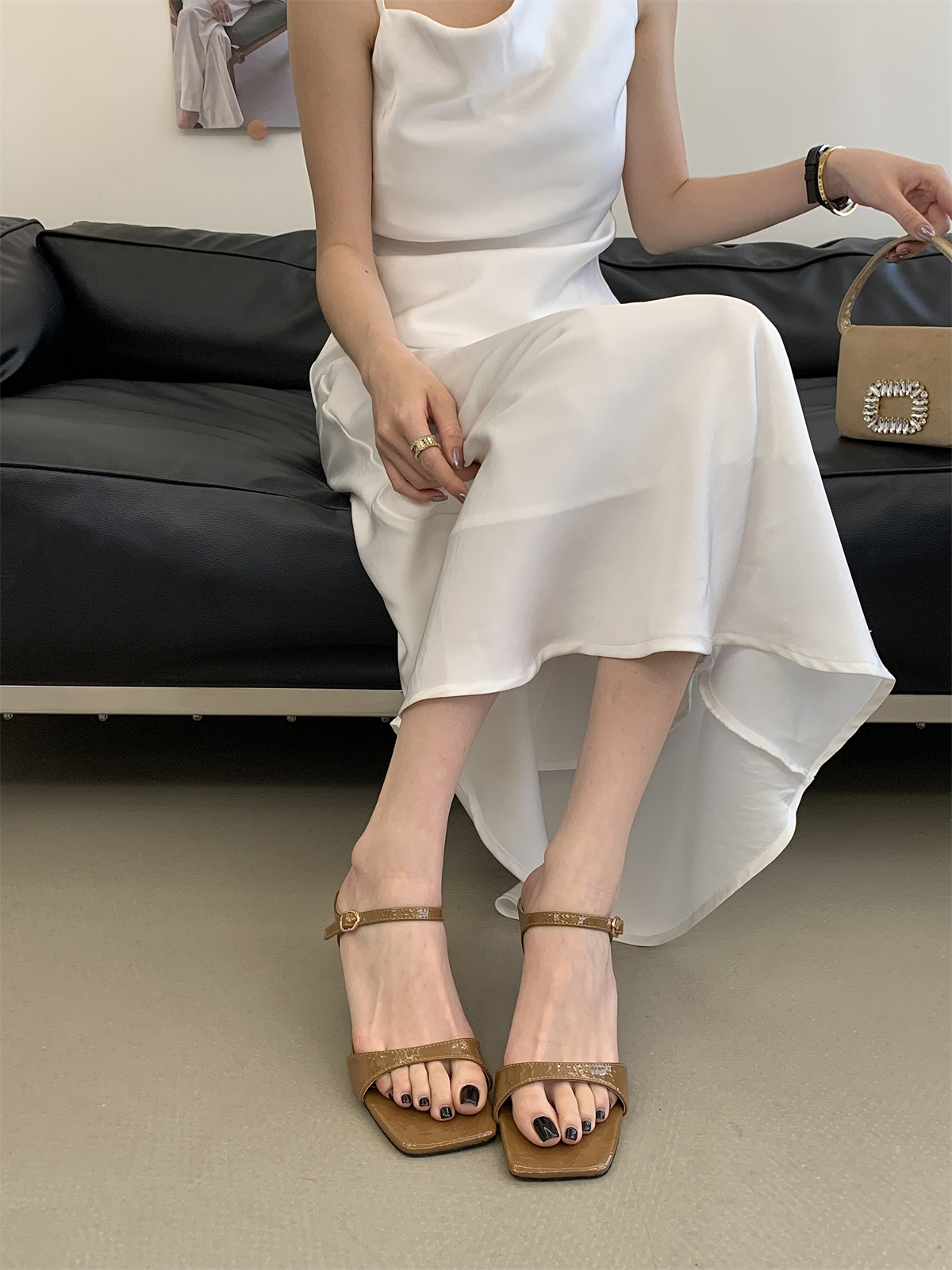 Elegant French One-Strap High Heel Sandals for Women Summer New Style Black Thin Heel Slippers - Image 4