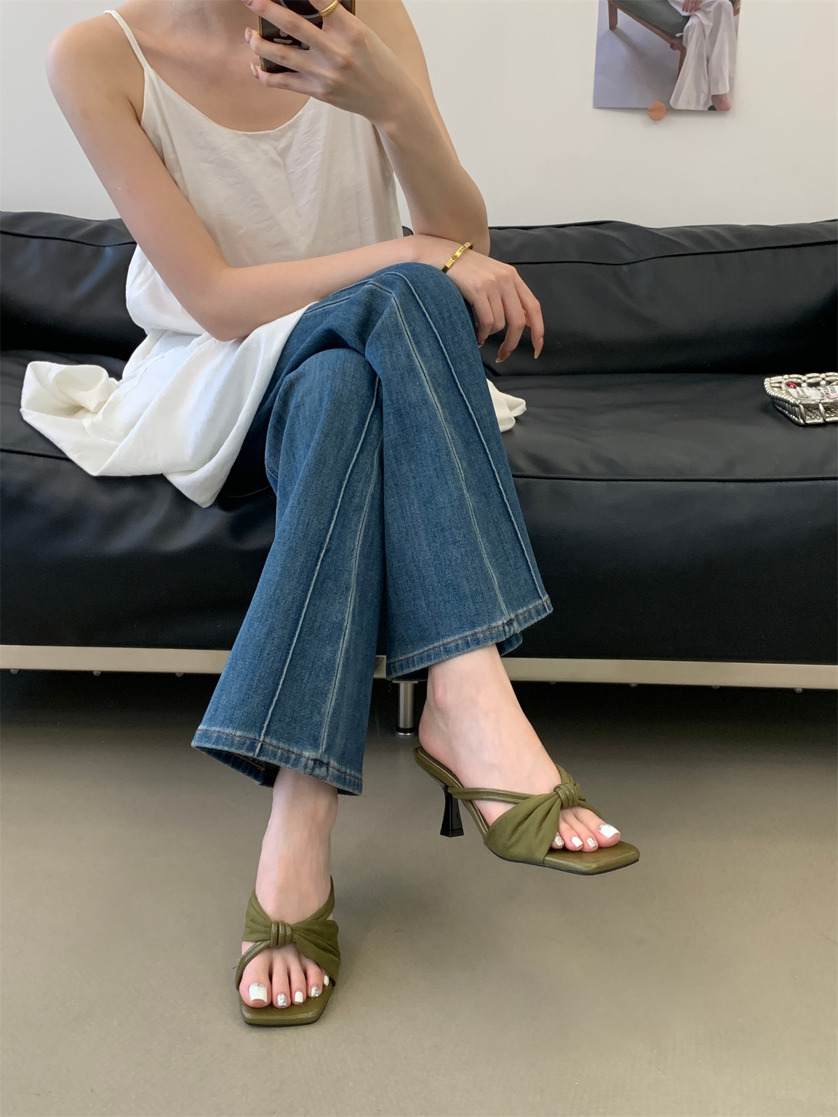 French Square Toe High Heel Slippers for Women 2026 Summer New Open Toe Elegant Thin Heel Sandals - Image 3