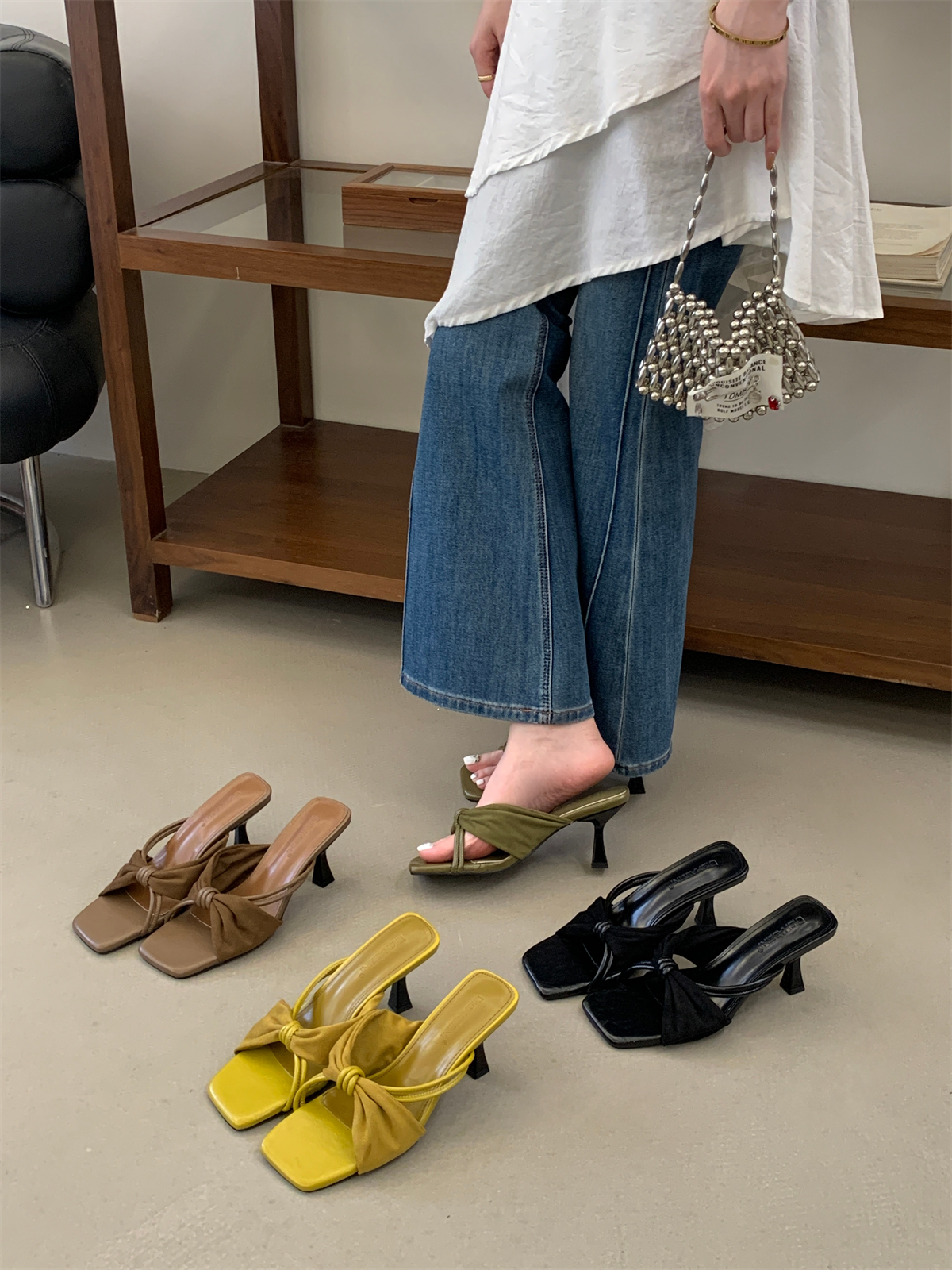 French Square Toe High Heel Slippers for Women 2026 Summer New Open Toe Elegant Thin Heel Sandals