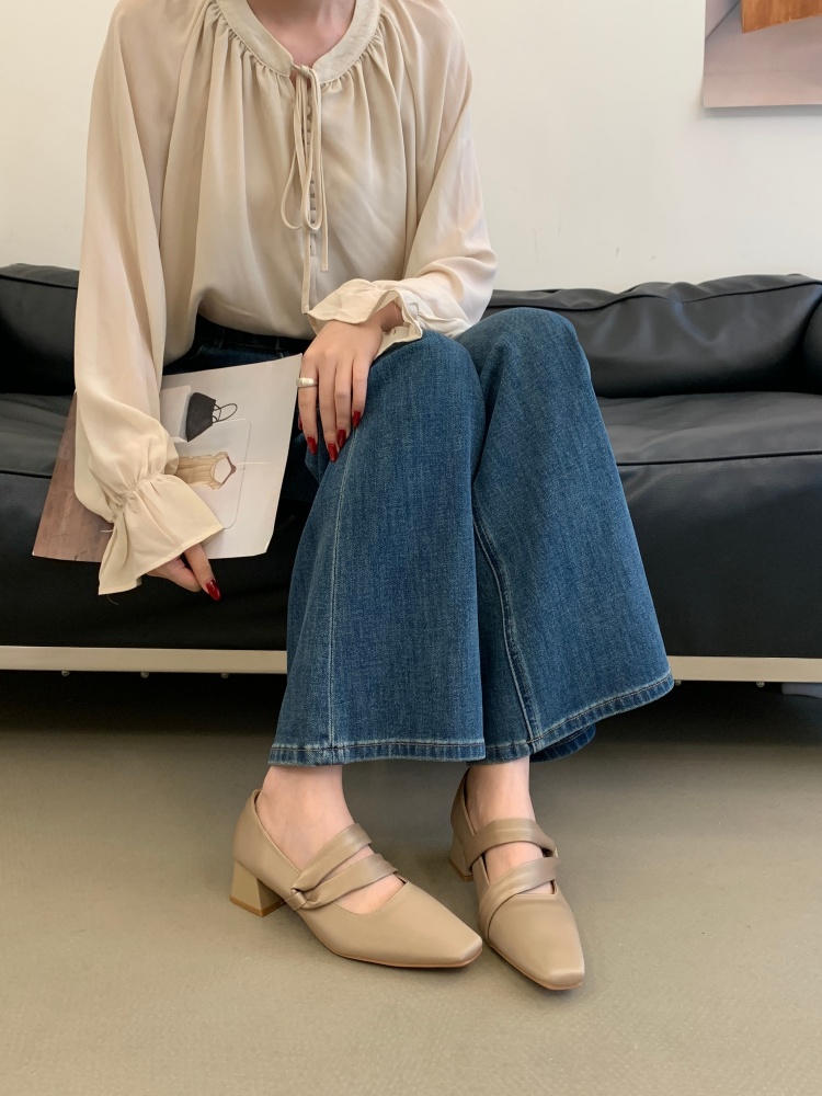 2026 New Style Twisted One-Strap Buckle Square Toe Soft Sole Chunky Heel Mary Jane Shoes for Women - Image 2