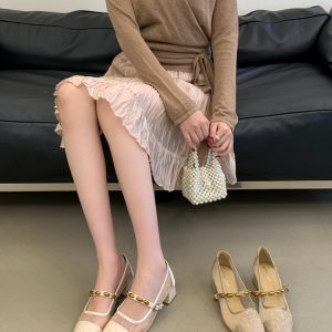 2026 New Square Toe Mary Jane Shoes for Women with Metal Buckle and Mesh Hollow Out Polka Dot Flat Shoes