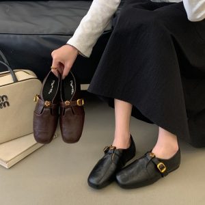 2026 New Retro Style Loafer Women's Shoes Black Slip-On Leather Mary Jane Flats