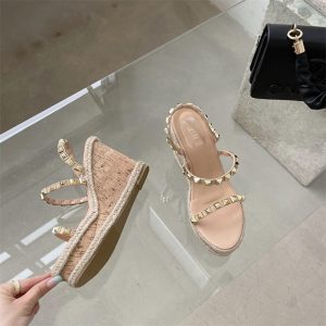 2025 New Summer Fairy Style Thick Sole One-Strap Roman Wedge Sandals for Women 10.5cm - Style 036456