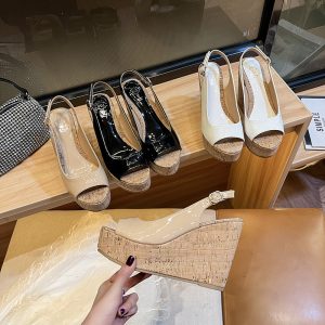 Summer New Patent Leather Peep Toe Thick Sole Wedge Sandals for Women Front 4cm Heel 10.5cm